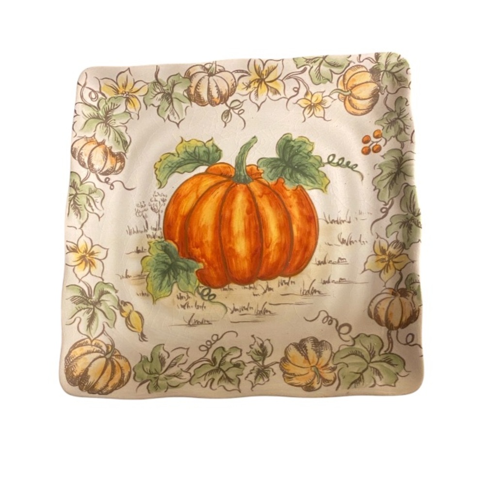 Square Pumpkin Plate with Floral Design